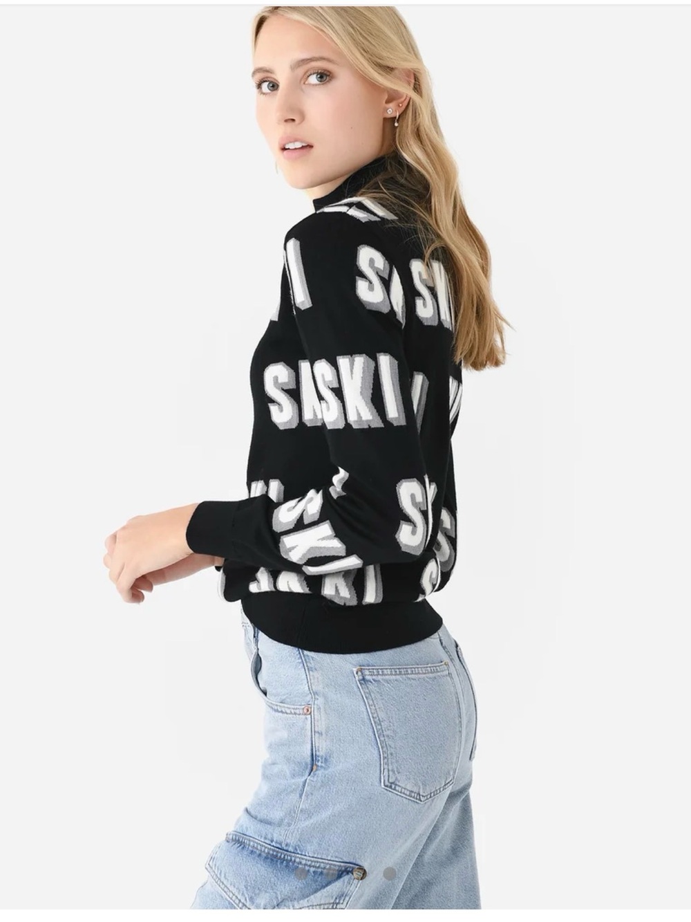 Perfect Moment Black 'SKI' Print Mock Neck Men's Sweater